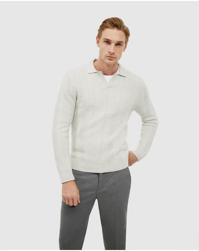 Politix - Herringbone Long Sleeve Trophy Neck Knit