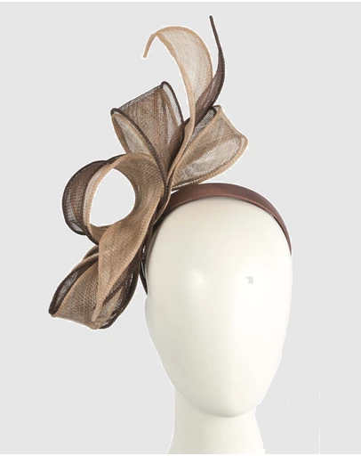 Max Alexander - Coffee and Nude Sinamay Bow Racing Fascinator
