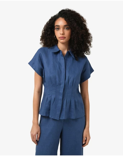 Forcast - Ami Linen Pleated Tuck Shirt