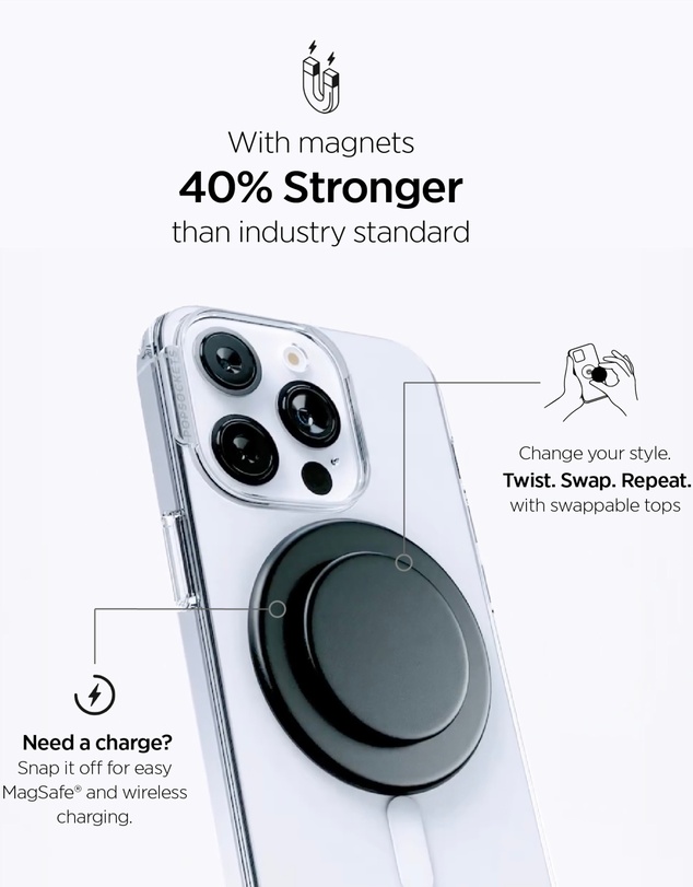 PopSockets - PopGrip MagSafe Soft Touch Phone Grip Holder + Magnetic Adapter Ring