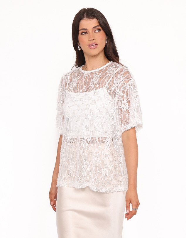 Petal & Pup - Yonder Sheer Lace Tee Top - White