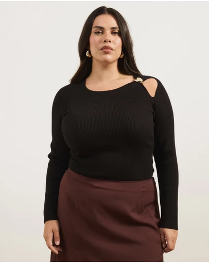 Atmos&Here Curvy - Kaia Long Sleeve Rib Knit Top