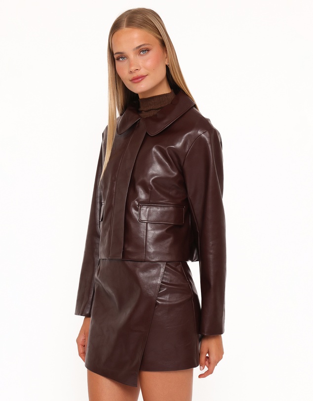Petal & Pup - Haylie Crop Faux Leather Jacket - Burgundy