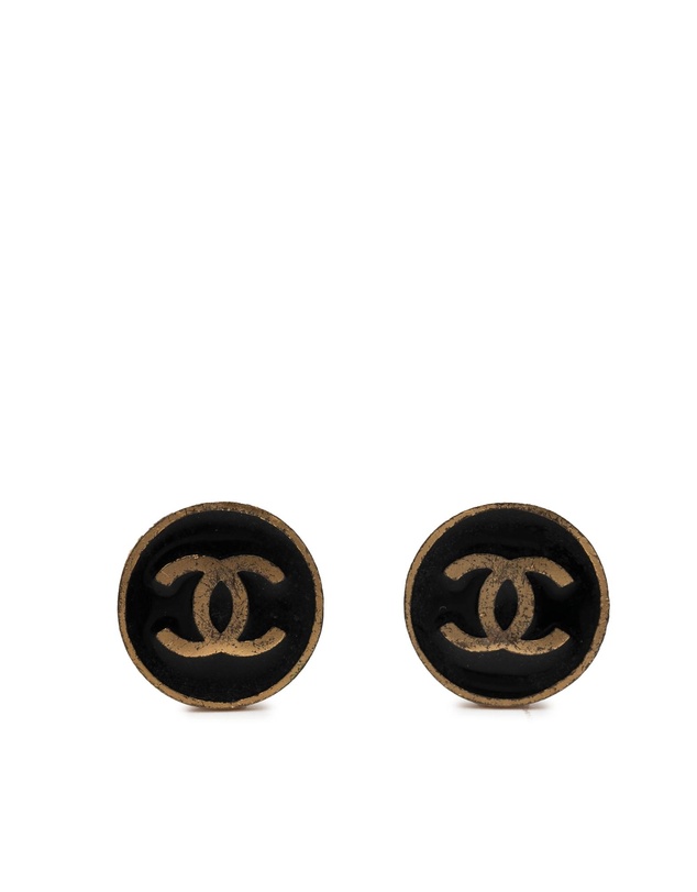 Pre-Loved by Azura Reborn - Pre-Loved CC Gold Plated and Enamel Round Button Clip On Earrings