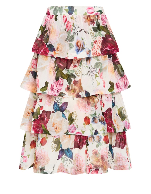 City Chic - Plus size Bianka Botanical Print Tiered Skirt - creme