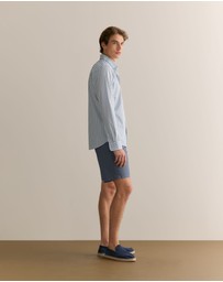 Trenery - Cotton Poplin Multi Stripe Shirt in Chalk Blue