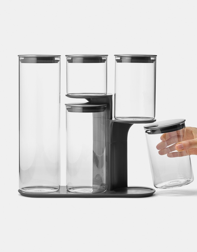 Joseph Joseph - Podium™ Stainless Steel 5-piece Glass Storage Jar Set with Stand