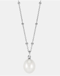 Dower & Hall - Women's Timeless Adjustable 10mm Oval White Freshwater Pearl Pendant In Sterling Silver