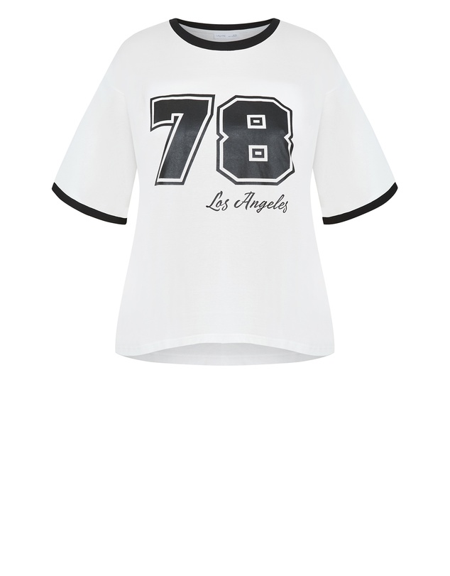 City Chic - Plus size Oversized LA Print Tee - ivory