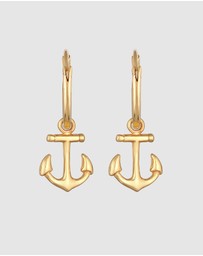 Elli Jewelry - Earrings Creoles Anchor Pendant Maritime in 925 Sterling Silver gold plated