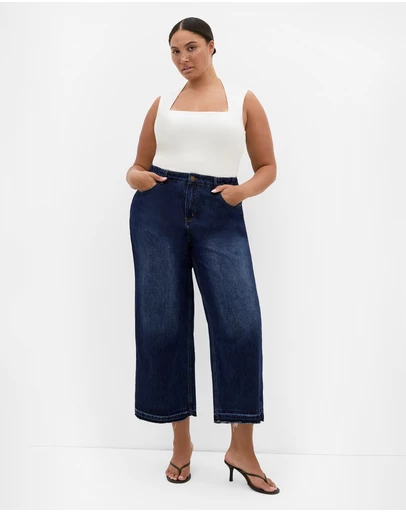 City Chic - Plus size Harley Fit Avery Wide Leg Crop Jean - dark wash