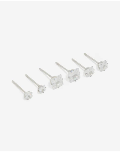 Lovisa - Waterproof Stainless Steel Cubic Zirconia Square Stud Earrings 3-Pack