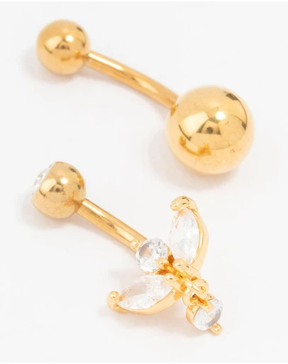 Lovisa - Gold Plated Surgical Steel Marquise Drop Belly Bars 2-Pack