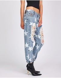 ONE TEASPOON - Saints Low Waist Boyfriend Denim Jeans - Starwash Blue
