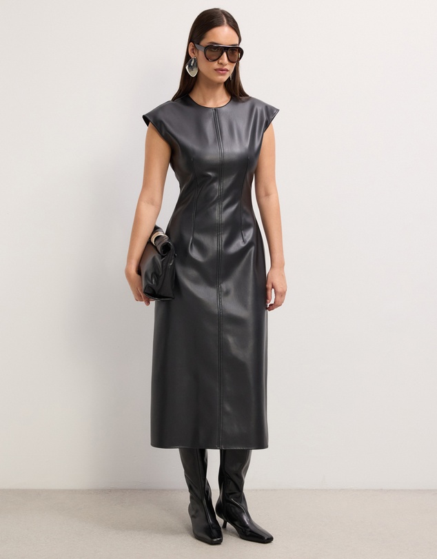 The Fated - Cam Faux Leather Midi Dress