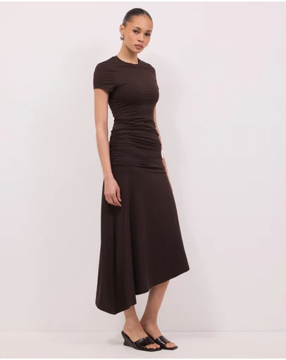 Calli - Glen Asymmetrical Midi Dress