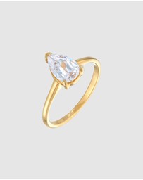 Elli Jewelry - Ring Engagement Solitaire Drop With Zirconia In 925 Sterling Silver Gold Plated