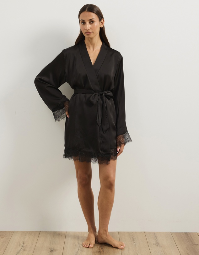 Atmos&Here - Pearl Lace Trim Satin Robe