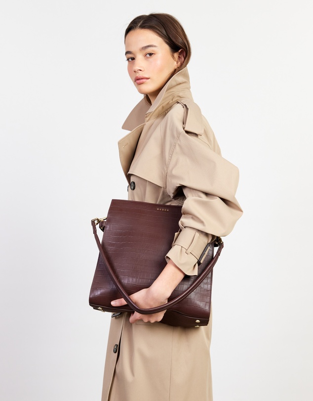 SABEN - Beatrice Shoulder Bag Espresso Croc