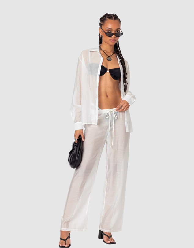 EDIKTED - Breezy Oversized Sheer Button Up Shirt