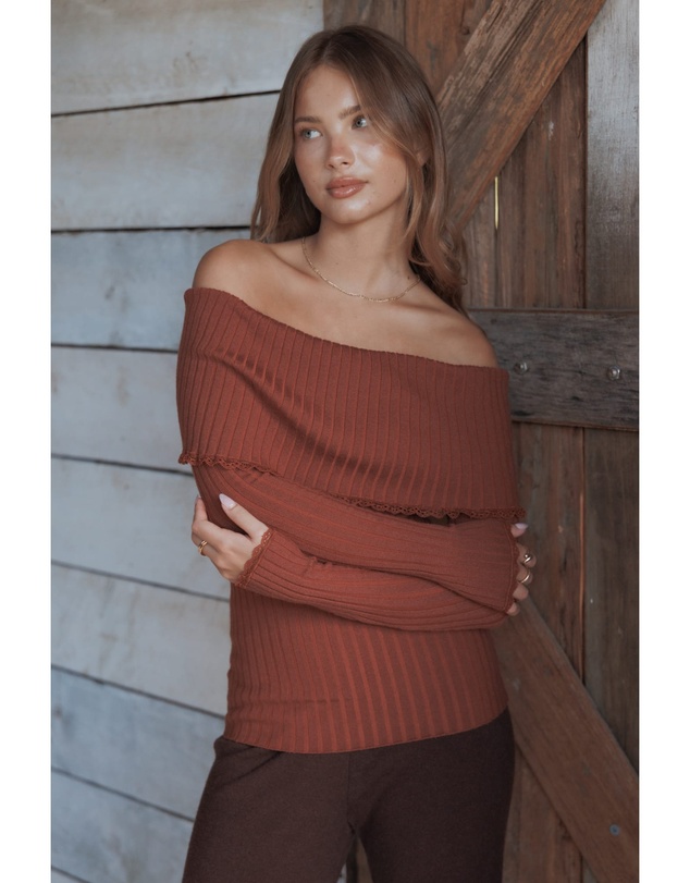 Petal & Pup - Sirmione Off Shoulder Pointelle Top - Burgundy