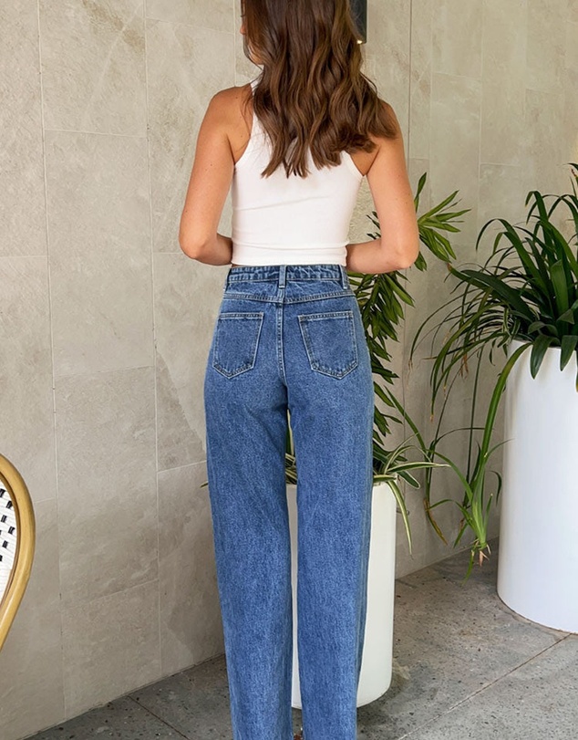 Beginning Boutique - Denim Dazzle Pearl Mid Wash High Waisted Jeans