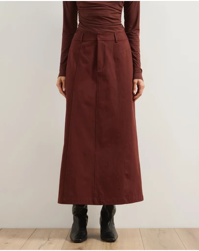 Atmos&Here - Lia A-Line Midi Skirt In Chambray