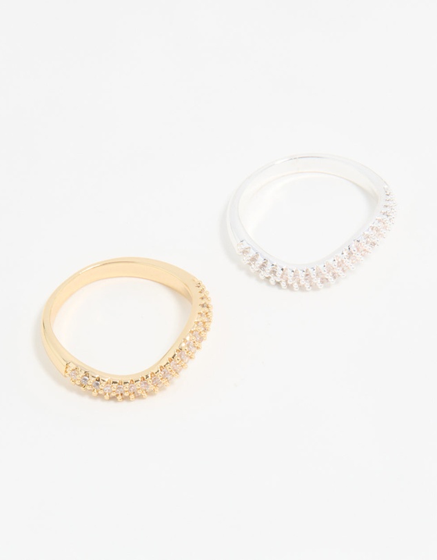 Lovisa - Mixed Metal Cubic Zirconia Rings 2-Pack