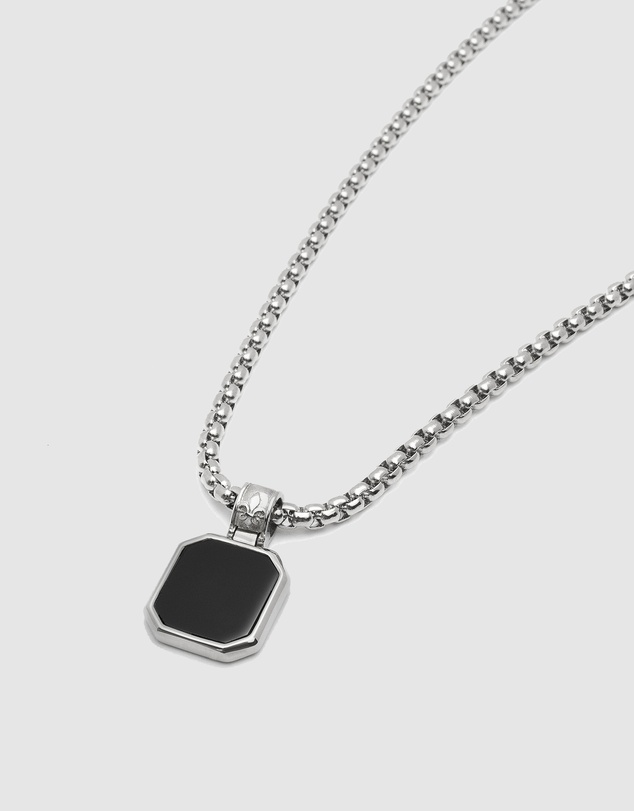 Nialaya Jewellery - Men's Necklace with Square Matte Onyx Pendant