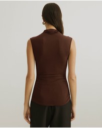 Atmos&Here - Ruched Neck Sleeveless Top