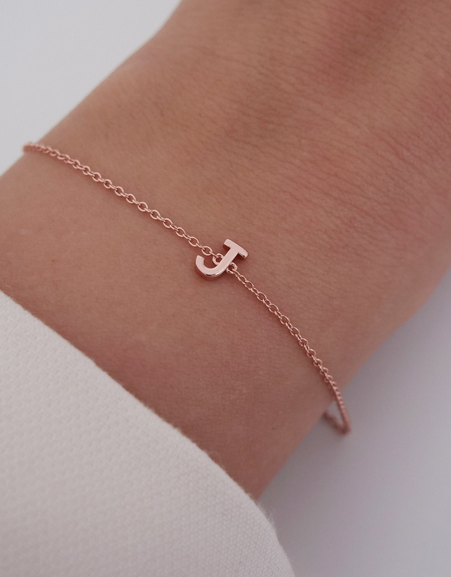 The Silver Collective - Petite A-Z Letter Bracelet Rose Gold - J