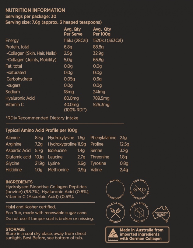 Inca Organics - Bioactive Collagen Peptides + Hyaluronic Acid + Vitamin C Wellness Powder (Unflavoured)
