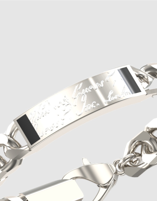 GUESS - Silver-Tone Script Onyx Signet Bracelet
