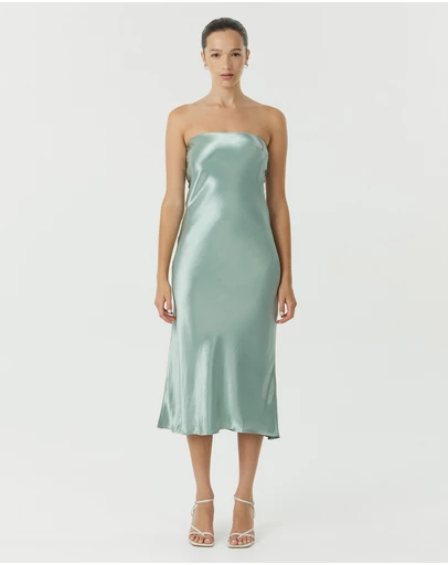 Third Form - Satin Tie Back Strapless Midi Dress