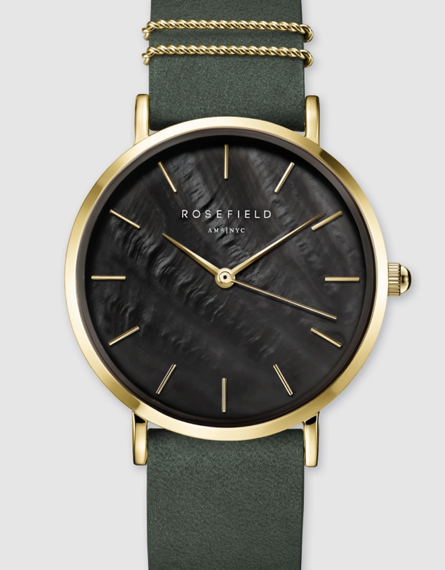 Rosefield - The West Village - Black Dial With Green Band