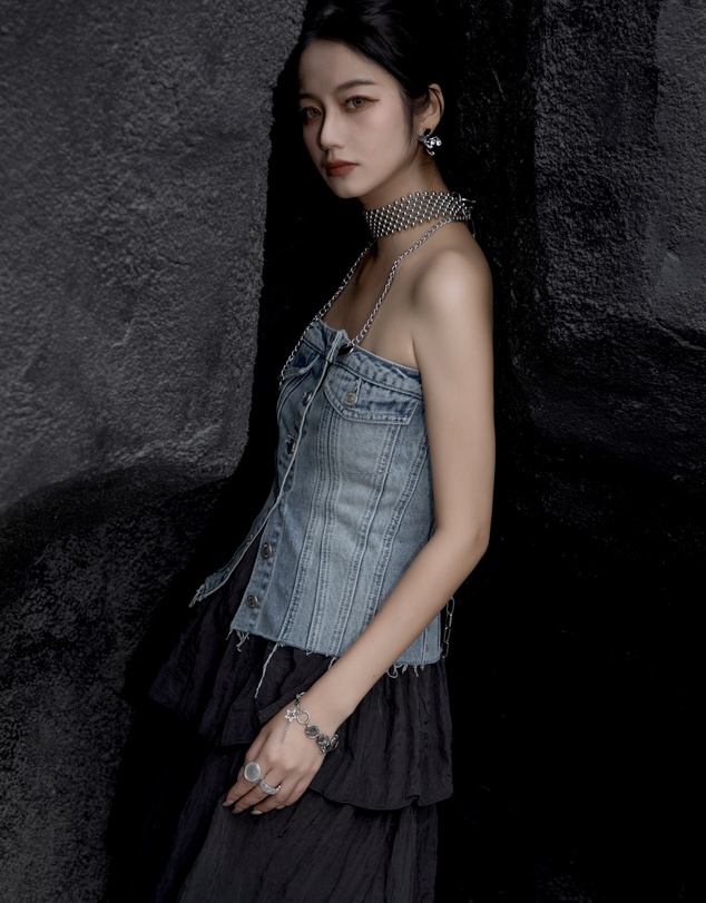 Glamorous - Long-breasted corseted denim top