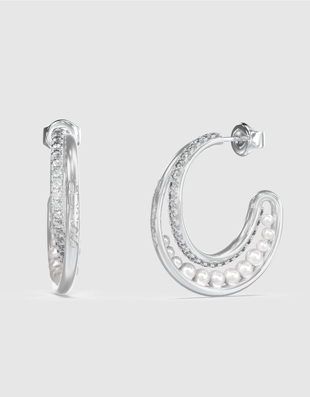 GUESS - Silver-Tone Tiny Pearly Hoop Earrings