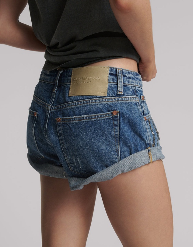 ONE TEASPOON - Bandits Low Waist Embellished Denim Shorts - Blue Thunder