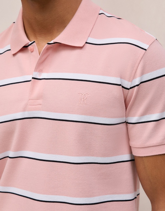 Trenery - Cotton Pique Double Stripe Polo in Light Pink