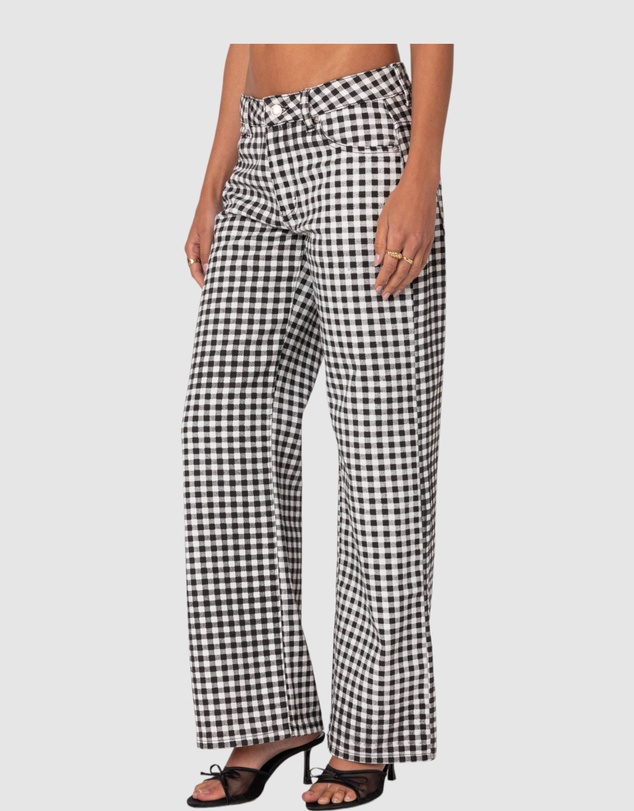 EDIKTED - Gingham Printed Low Rise Jeans
