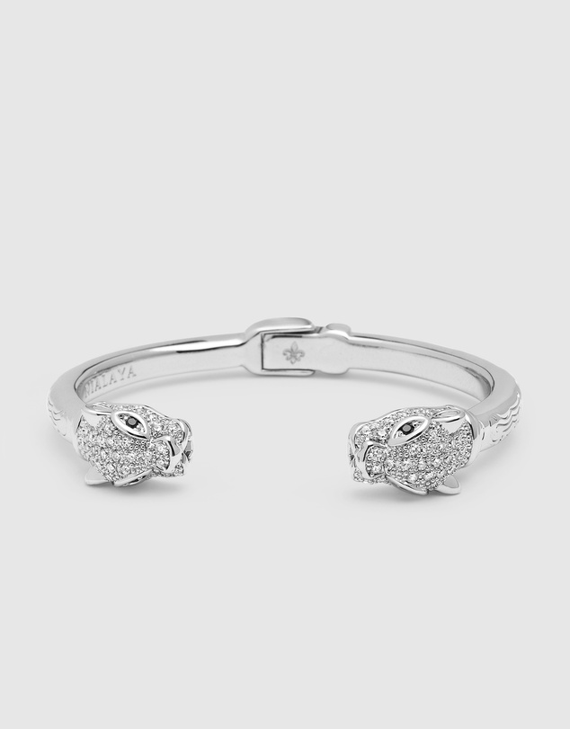 Nialaya Jewellery - Men's Silver CZ Panther Bangle
