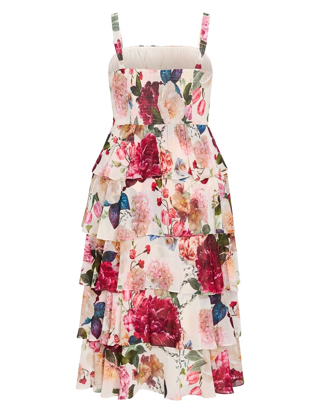 City Chic - Plus size Daniela Floral Print Ruffle Tier Dress - cream