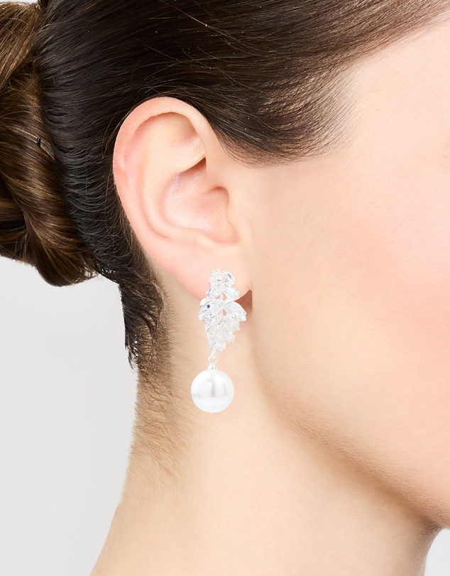 Lovisa - Silver Plated Cubic Zirconia Pearl Vine Hoop Earrings