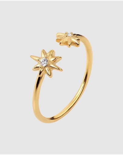 Elli Jewelry - Ring Crystal Star 925 Sterling Silver Gold-Plated