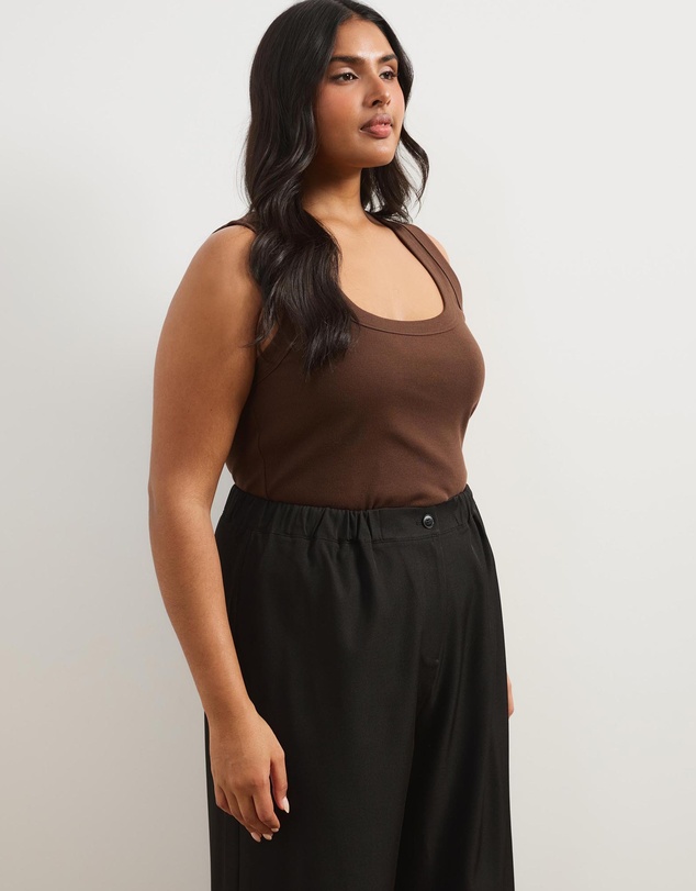 Atmos&Here Curvy - Wide Leg Pants With Elasticated Waistband