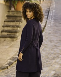 Sosandar - Longline Belted Cardigan With Gold Button Detail
