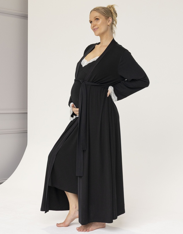 Angel Maternity - Cora Maternity Nursing Lace Nightie in Black
