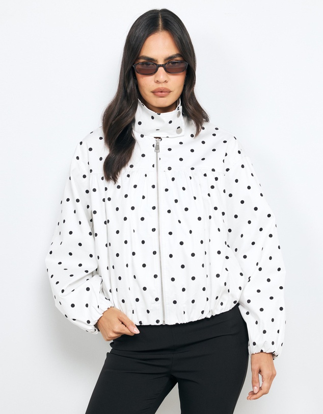AERE - Polka Dot Funnel Neck Bomber