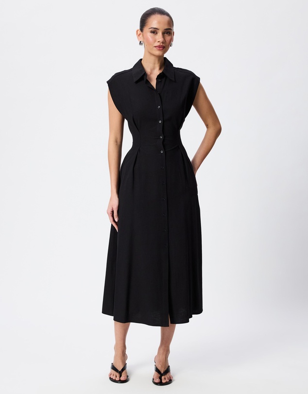 Tussah - Joanna Linen Blend Tie Front Midi Shirt Dress