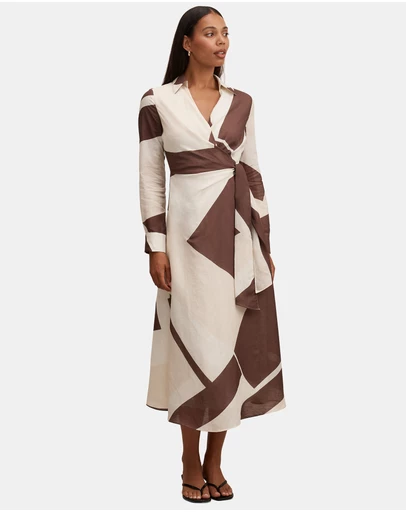 Forever New - Angelina Long Sleeves Tie Midi Dress